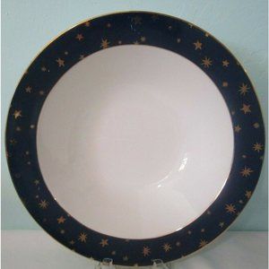 Galaxy by Sakura 10"Serving Bowl 14kt Gold Stars on Dark Blue Fine Porcelain EUC